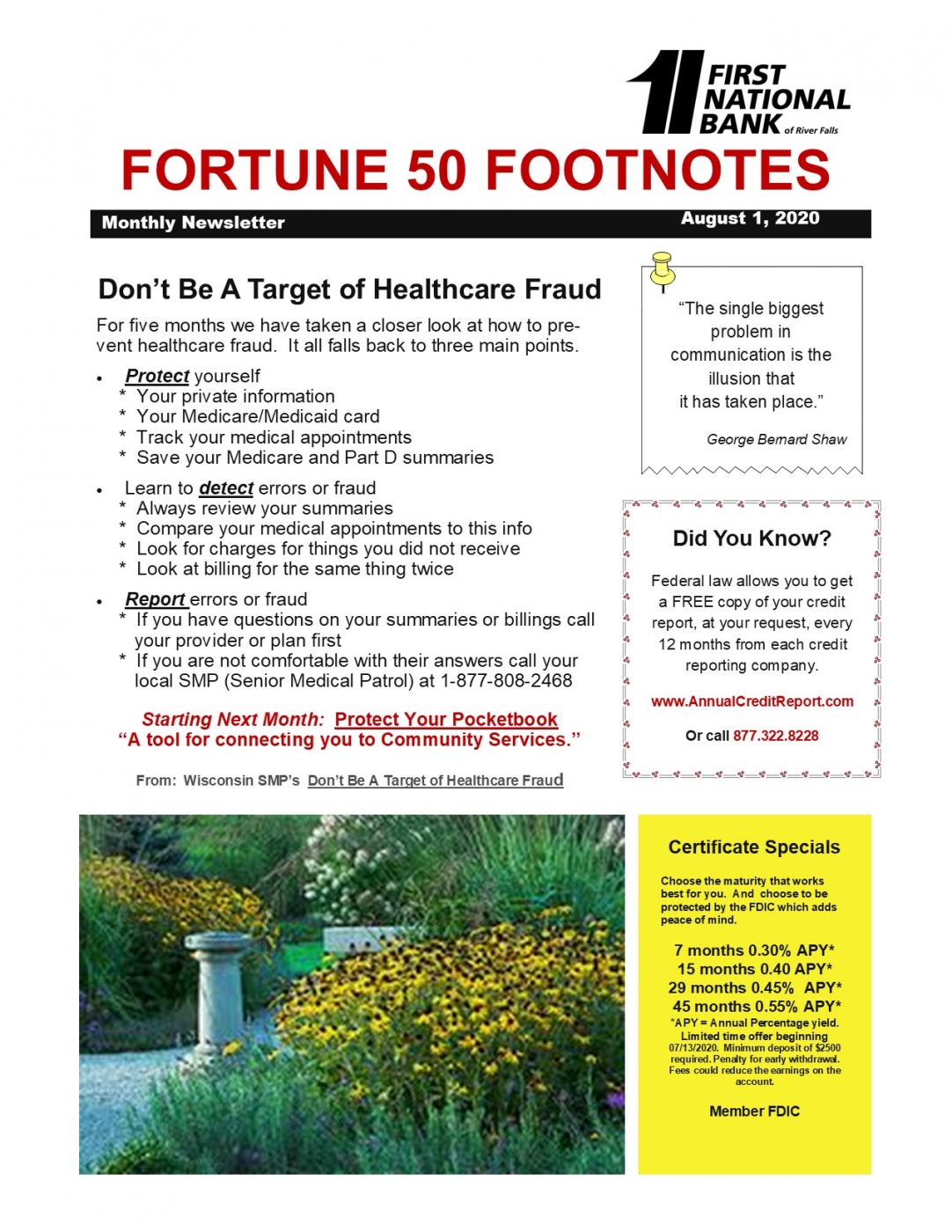 August 2020 Fortune 50 Newsletter - Front